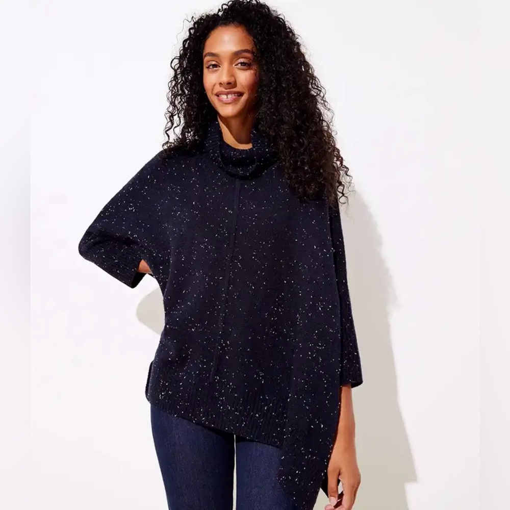 Loft Dolman Sleeve Navy Speckled Tunic Sweater Size XS